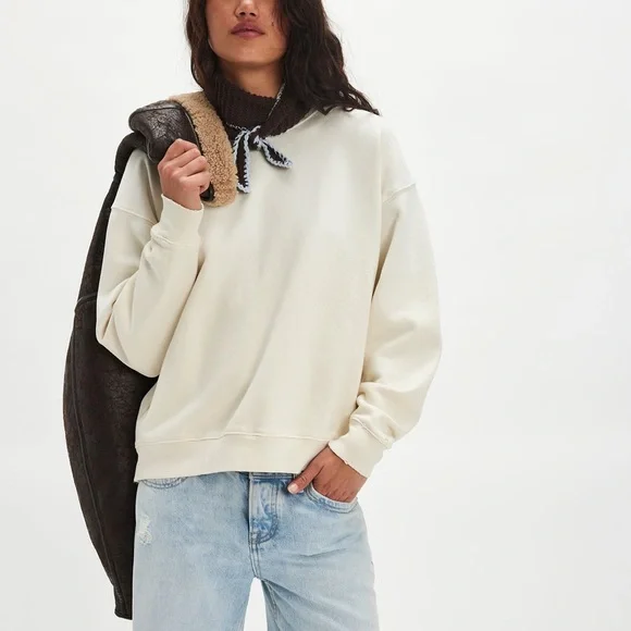 Tricia Fix x Free People Indigo Patchwork Butterfly Crewneck Sweatshirt NWOT - Picture 3 of 8